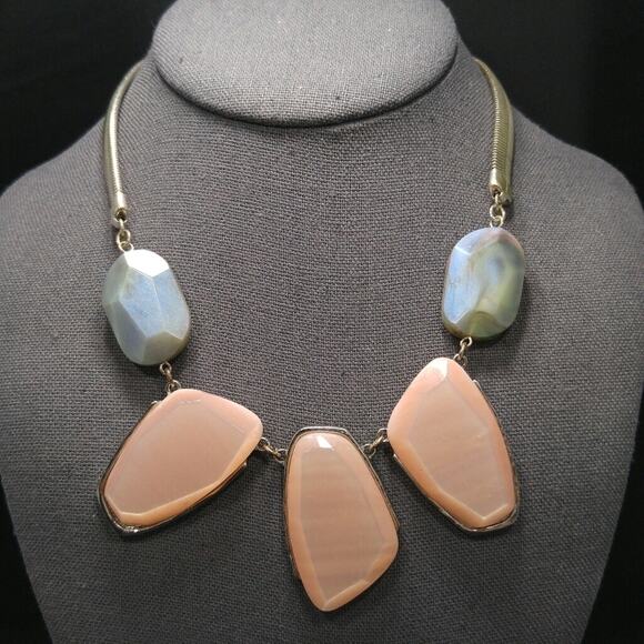 Chico's Large Pink Pendant Blue Silver Omega Chain Necklace, 20 Inches - Picture 4 of 6